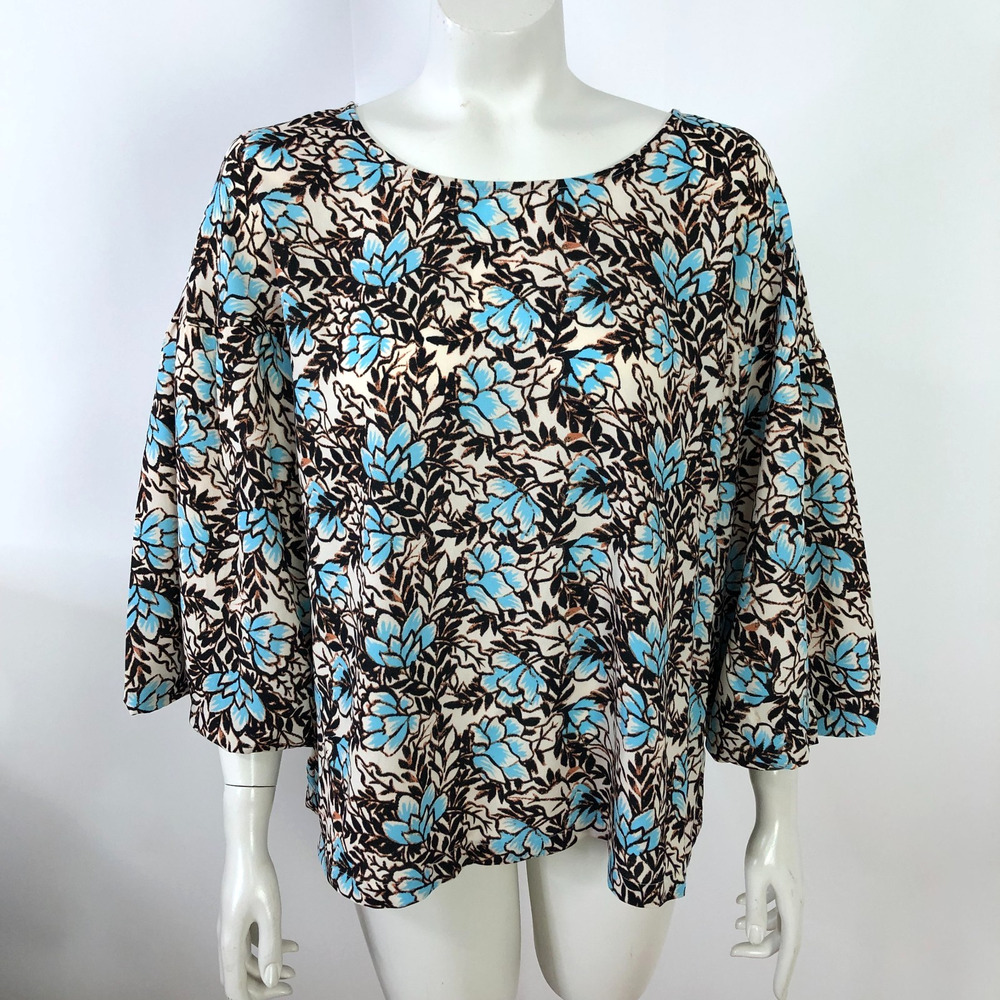 Elizabeth And James Large Smock Peasant Pullover Blouse Floral All Over Print